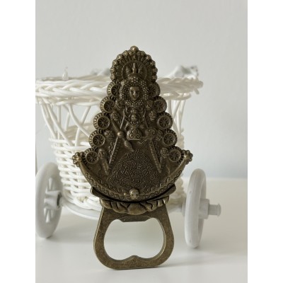 Abridor de metal de bronce con iman de la virgen del Rocío color bronce