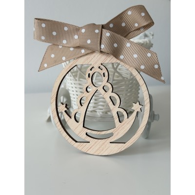 Medalla cuna de madera con lazo marrón