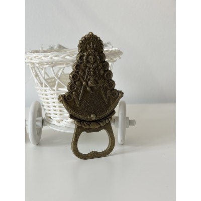 Abridor de metal de bronce con iman de la virgen del Rocío color bronce