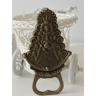 Abridor de metal de bronce con iman de la virgen del Rocío color bronce